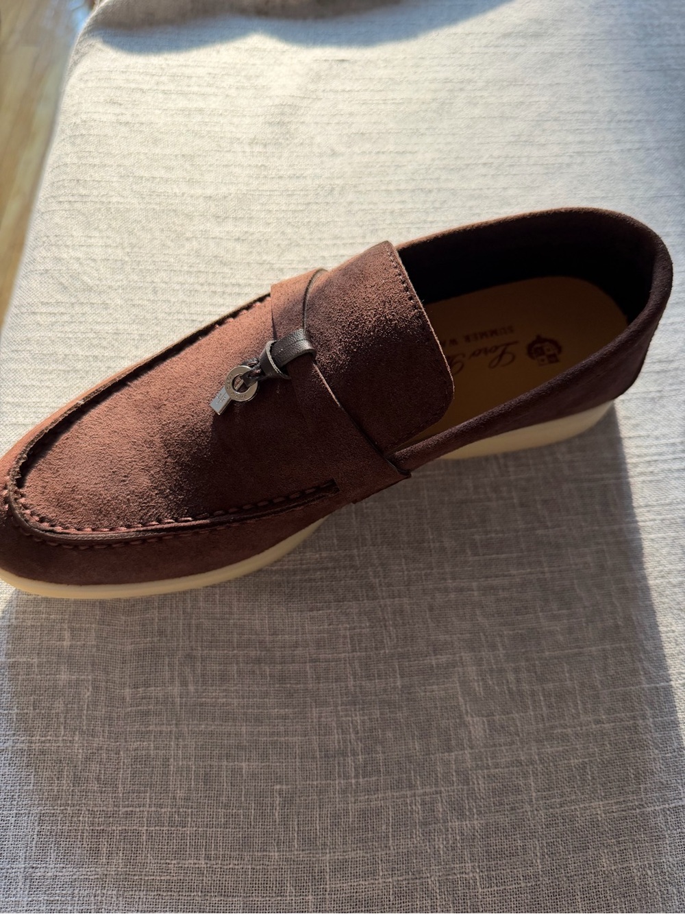 Loro Piana Brown Suede Women's Loafer with Metal Bit